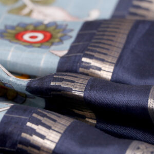 Kalamkari Semi Dola Saree with Zari Checks & Rettapet Border