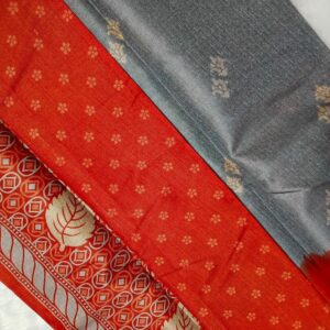 Elegant Khadi Silk Saree in Blue with Big Leaf Motifs and Yellow Contrast Border