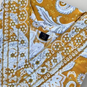 Mustard Yellow Flower Printed Cotton V-Neck Kurtis Vibrant Floral Elegance
