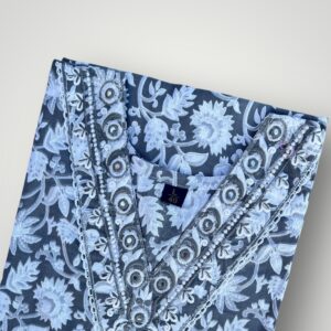 Grey Leaf and Floral Printed Cotton V-Neck Kurtis Subtle Elegance & amp Comfort