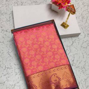 Pink Flower Patterned Kanchipuram Semi Silk Saree Vibrant Elegance & Timeless Charm