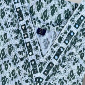 Bottle Green Leaf Printed Cotton V-Neck Kurtis Nature-Inspired Elegance