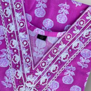 Pink Floral Printed Cotton V-Neck Kurtis Vibrant Comfort & Timeless Style