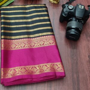 Trending Retta Patta Semi Silk Saree in Vibrant Hues with Contrast Zari Border and Royal Jacquard Pallu