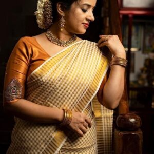 Special Onam Collection Kerala Paalum Palam Saree with Golden Zarikai and Running Blouse