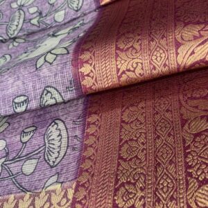 Elegant Pichwai Kota Saree in Lavender with Kalamkari Digital Print and Rich Pallu