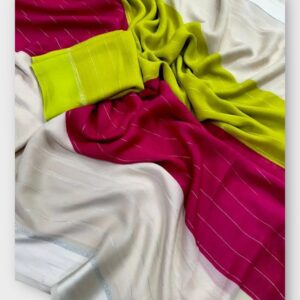 Georgette Saree with Satin Border & Zari Lines All Over Design with Elegant Pallu