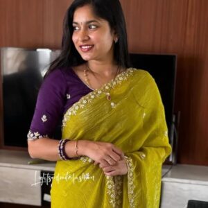 Luxurious Crunchy Silk Fancy Fabric Saree with Contrast Blouse