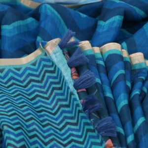 Linen Chanderi Cotton Saree with Zig Zag Pattern & Kalamkari Pallu