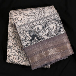 Kalamkari Semi Silk Saree with All-Over Kalamkari Prints & Kanchi Border