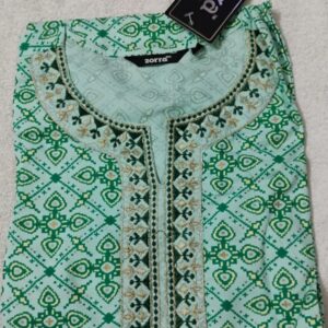 Sea Green Floral Silk Designer Neck Kurtis Serene Elegance & Luxurious Comfort