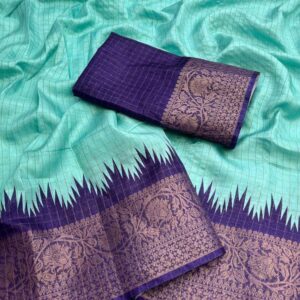 Soft Chanderi Chex Saree with Contrast Blouse - Festive Wear