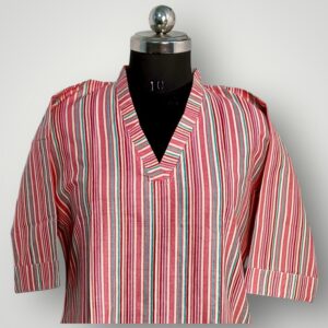 Pink Striped Cotton V-Neck Kurtis Vibrant Style & Effortless Comfort