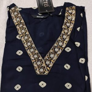 Dark Blue Floral Silk Designer Neck Kurtis Elegant Sophistication & Luxurious Comfort