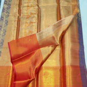 Gold Dual Shade Saree with Full Golden Zari Weaving, Shining Fabric, Contrast Zari Blouse