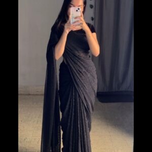 Fur Embossed Georgette Saree Fur Lined Luxurious Winter Elegance