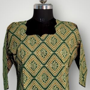 Green Mango Printed Cotton V-Neck Kurtis Vibrant Charm & Effortless Comfort