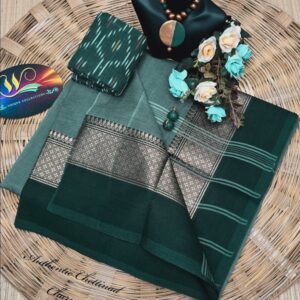 Pure Chettinad Cotton Saree with Kalamkari Blouse in Stunning Hues