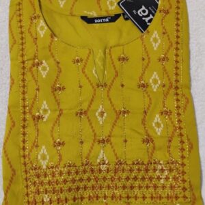 Yellow Rhombus Printed Silk Designer Neck Kurtis Vibrant Style & Luxurious Comfort