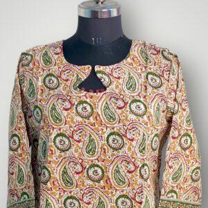 Orange Floral Cotton V-Neck Kurtis Vibrant Elegance & Effortless Comfort