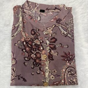 Mauve Floral Three-Quarter Sleeve Rayon Kurtis with China Collar