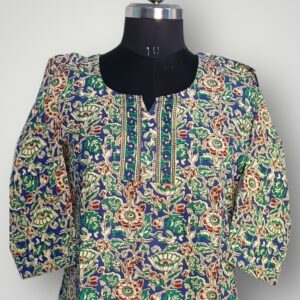 Blue Floral Cotton V-Neck Kurtis Serene Elegance & Effortless Comfort