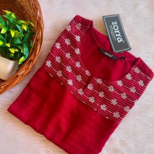 Red Wavey Pattern Silk Designer Neck Kurtis Vibrant Elegance & Luxurious Comfort