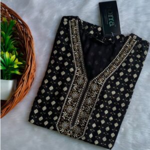 Black Floral Silk Designer Neck Kurtis Timeless Elegance & Luxurious Comfort