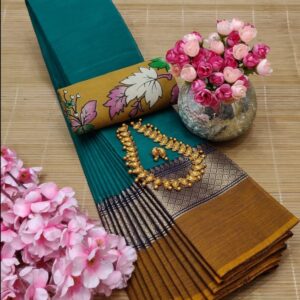 Vibrant Pure Chettinad Cotton Saree with Kalamkari Blouse in Attractive Colors