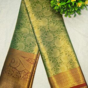 Gold Dual Shade Saree with Full Golden Zari Weaving, Floral Design, Shining Fabric, Contrast Zari Blouse