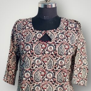 Multi Color Mango Printed Cotton V-Neck Kurtis Vibrant Charm & Effortless Comfort