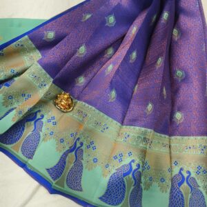 Kubera Pattu Double Peacock Design Saree with Contrast Butta Blouse