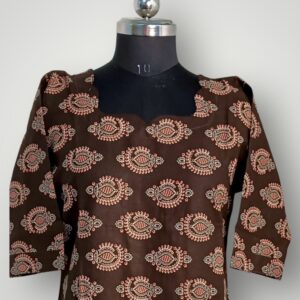 Brown Floral Cotton V-Neck Kurtis Earthy Elegance & Effortless Comfort