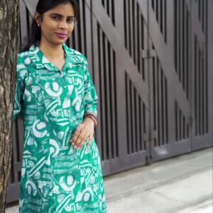 Elegant Multi Color Floral Raw Silk Kurti with Three Quarter Sleeves & Collar Neck