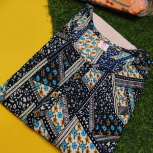 Chic Floral Geometric Silk Popcorn Kurti with Three-Quarter Sleeves and Round Neck