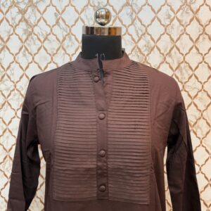 Brown Solid Three Quarter Sleeve Rayon Kurtis with China Collar