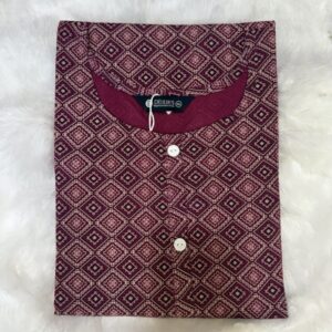 Burgundy Geometric Three-Quarter Sleeve Rayon Kurti