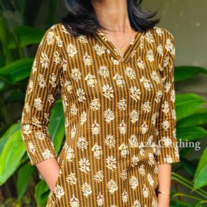 Vibrant Jaipur Cotton Floral Kurta with Three-Quarter Sleeves and V-Neck