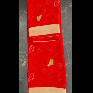Dola Silk Floral Printed Saree with Zari Border Elegant Daily Wear & Festive Charm