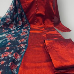 Stunning Full Sleeve Vichitra Kurti Set with Dupatta & Pant