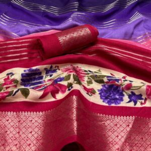 Vibrant Naari Silk Digital Print Saree with 3D Pattern and Bentex Print Border