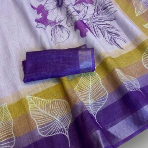 Stunning Linen Cotton Saree with Digital Print