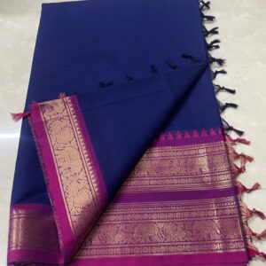 Stunning Kanchi Cotton Saree with Fabulous Zari Border and Simple Line Pallu