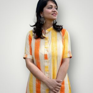 Line Printed Cotton A-Line Kurti with Collar Neck