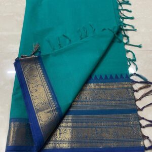 Stunning Kanchi Cotton Saree with Fabulous Zari Border and Simple Line Pallu
