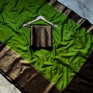 Latest Banarasi Warm Silk Saree with Premium Quality, Exclusive Allover Design, Big Zari Border, Designer Zari Pallu, and Matching Designer Blouse