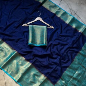 Latest Banarasi Warm Silk Saree with Premium Quality, Exclusive Allover Design, Big Zari Border, Designer Zari Pallu, and Matching Designer Blouse