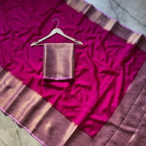 Latest Banarasi Warm Silk Saree with Premium Quality, Exclusive Allover Design, Big Zari Border, Designer Zari Pallu, and Matching Designer Blouse