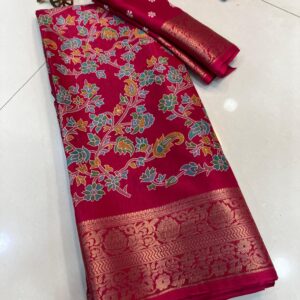 Soft Dola Silk Saree with Jacquard Border and Beautiful Kalamkari Design
