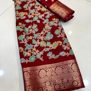 Soft Dola Silk Saree with Jacquard Border and Beautiful Kalamkari Design